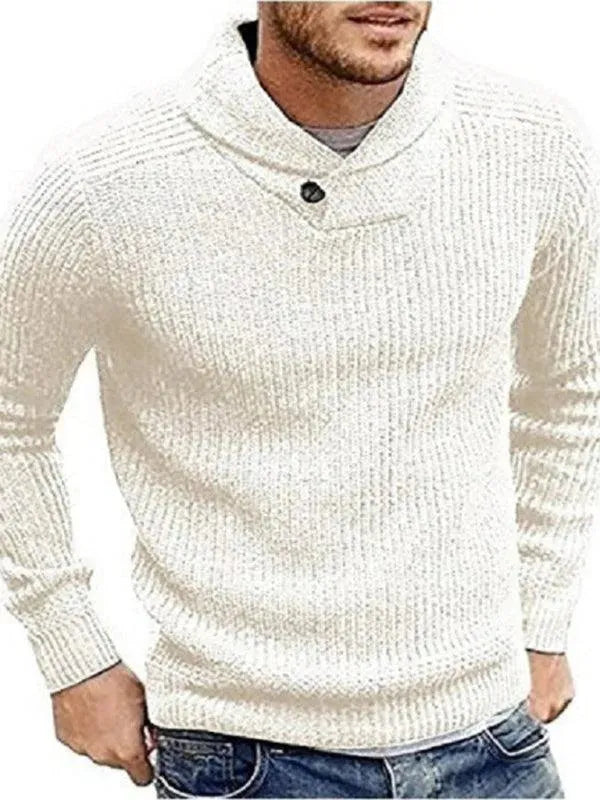 Men’s Lapel V-Neck Pullover Sweater – Solid Knit