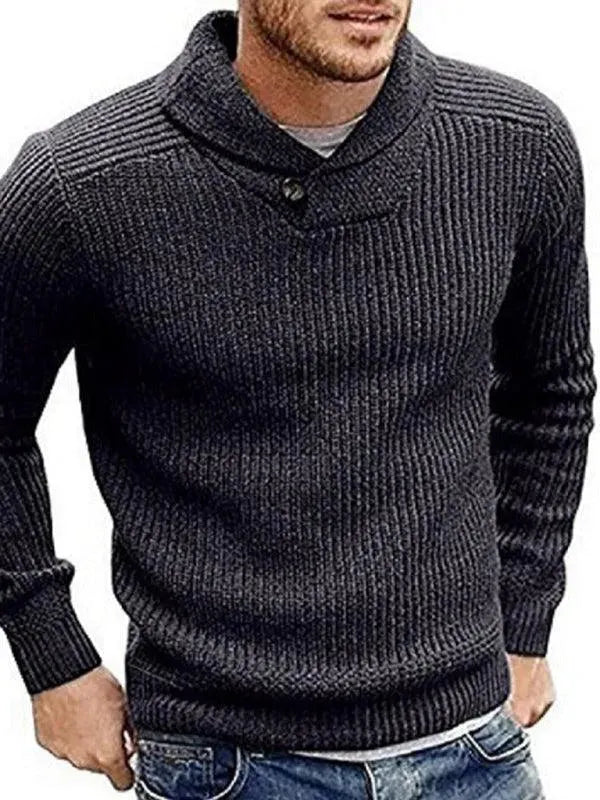 Men’s Lapel V-Neck Pullover Sweater – Solid Knit
