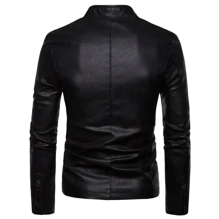 Men’s Leather Bomber Jacket Stand Collar Style