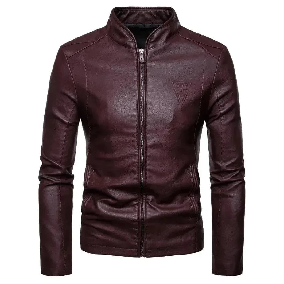 Men’s Leather Bomber Jacket Stand Collar Style