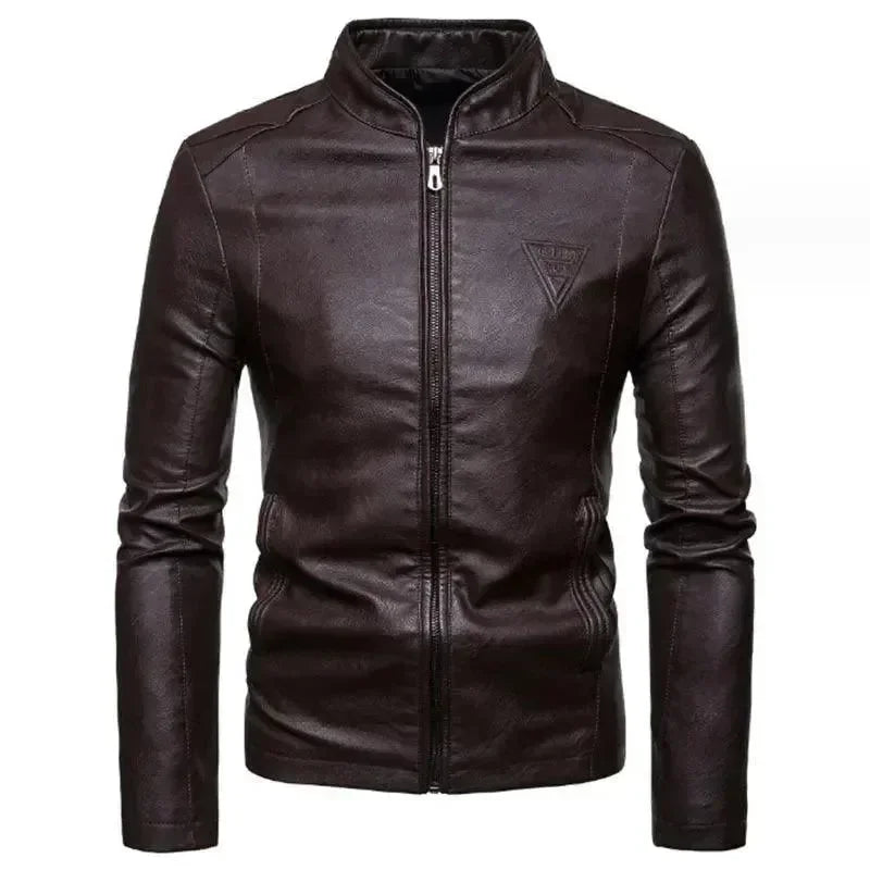 Men’s Leather Bomber Jacket Stand Collar Style