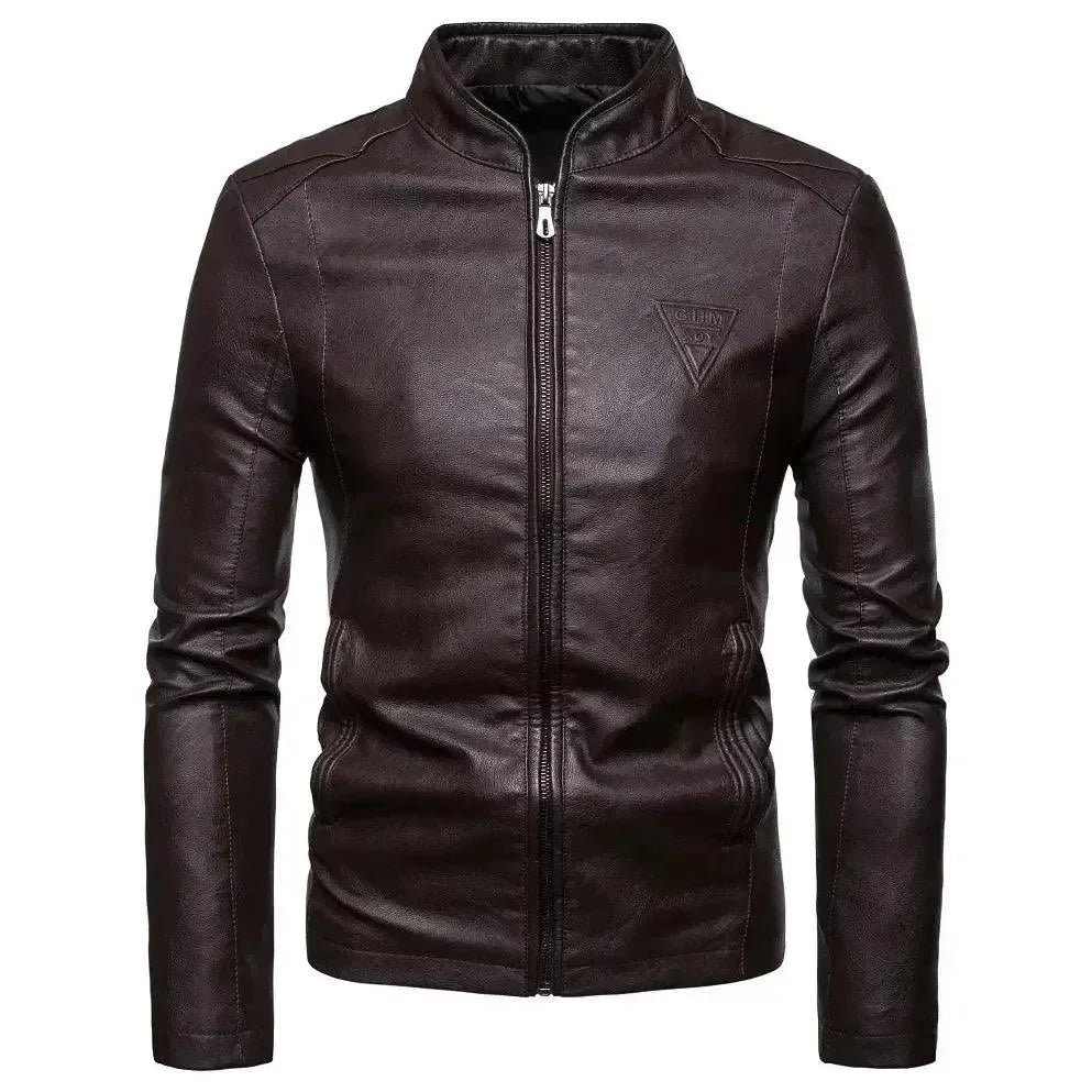 Men’s Leather Bomber Jacket Stand Collar Style