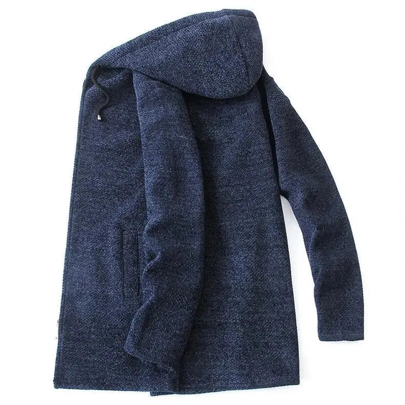 Men’s Long Hooded Cardigan Sweater – Winter Knit