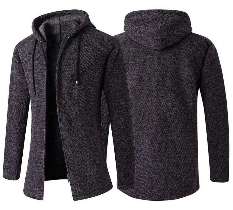 Men’s Long Hooded Cardigan Sweater – Winter Knit