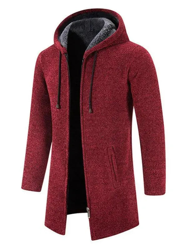 Men’s Longline Hooded Zip Cardigan Sweater – Full Zip