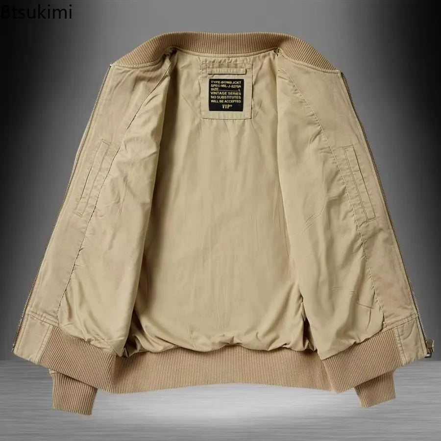 Men's Multi Pocket Bomber Jacket Ribbed Casual Style