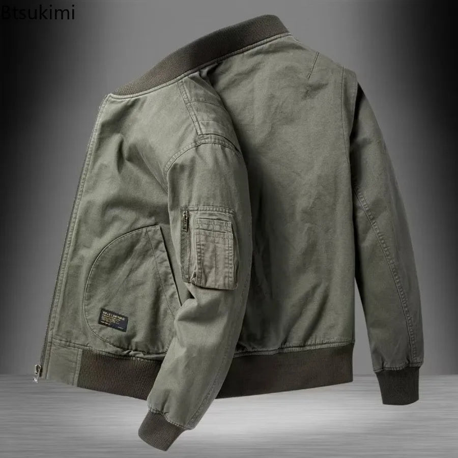 Men's Multi Pocket Bomber Jacket Ribbed Casual Style