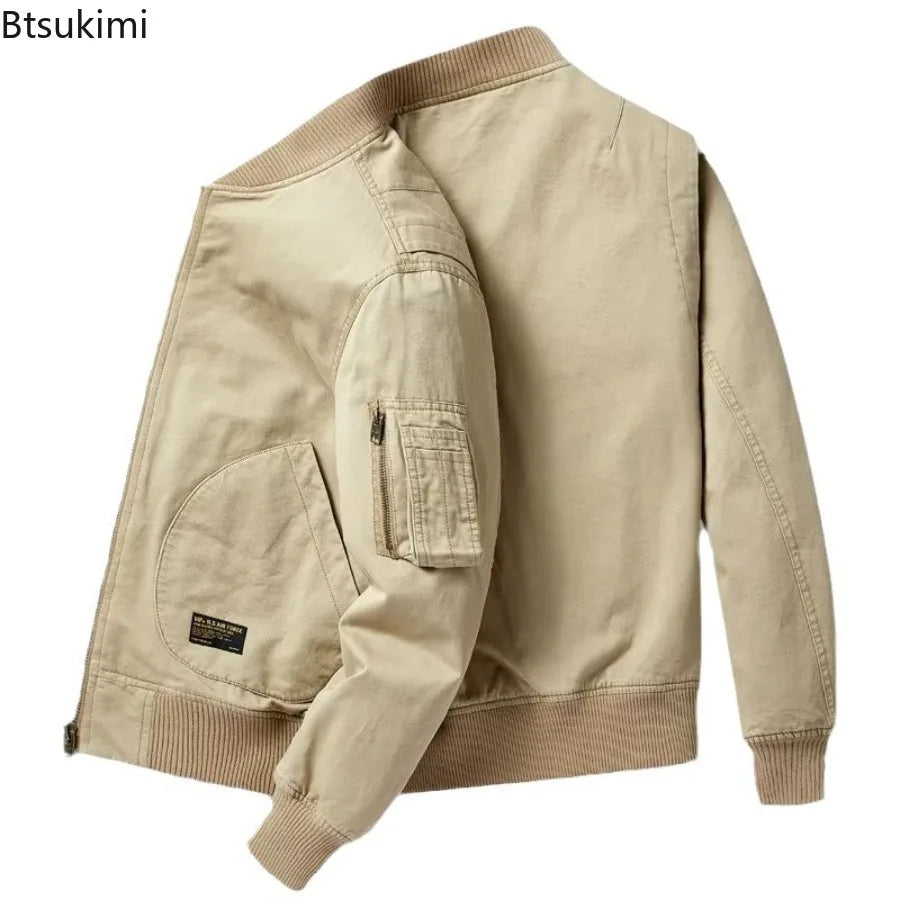 Men's Multi Pocket Bomber Jacket Ribbed Casual Style