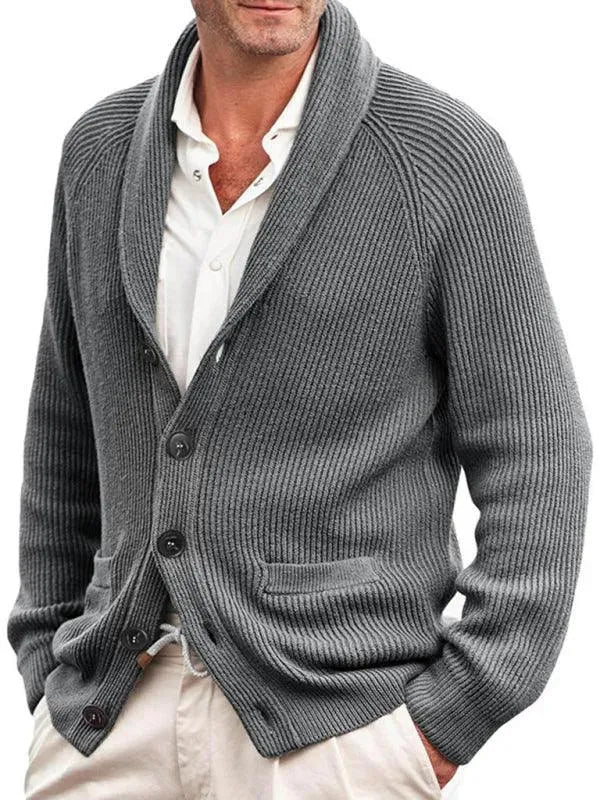 Men’s Oversized V-Neck Cardigan Sweater – Button Front
