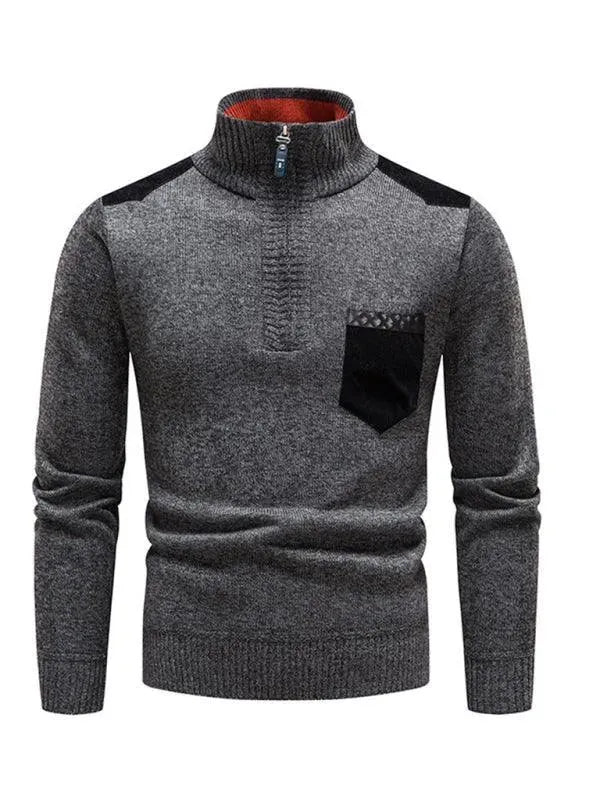 Men’s Patchwork Zip Turtleneck Pullover Sweater