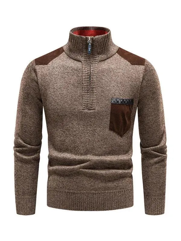 Men’s Patchwork Zip Turtleneck Pullover Sweater