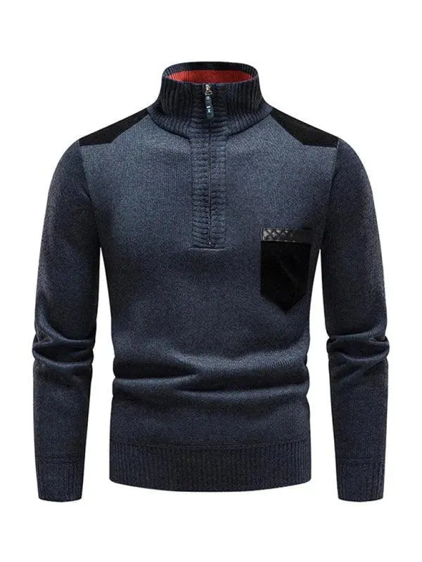 Men’s Patchwork Zip Turtleneck Pullover Sweater