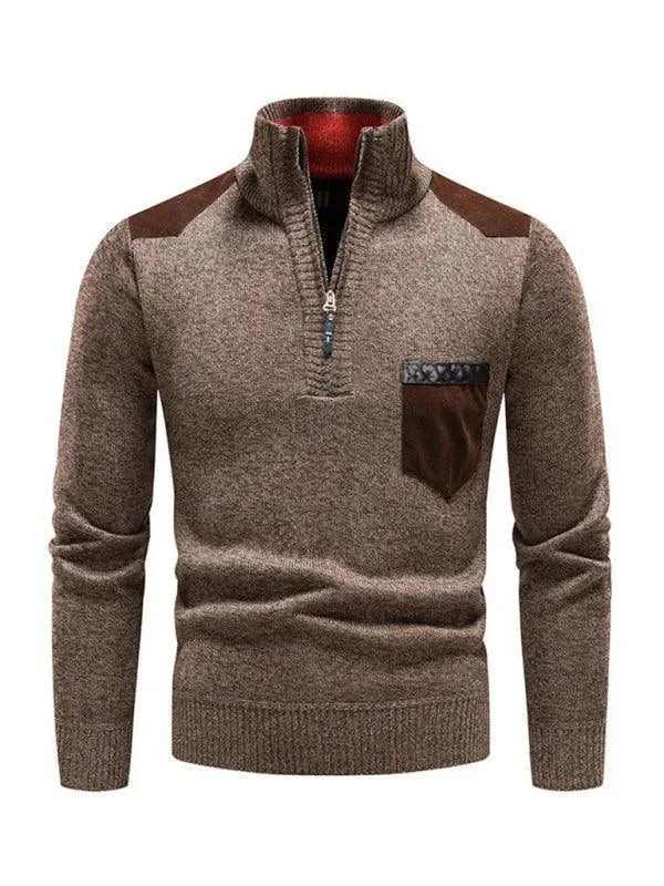 Men’s Patchwork Zip Turtleneck Pullover Sweater