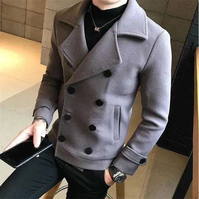 Men's Pea Coat Double Breasted Casual Style