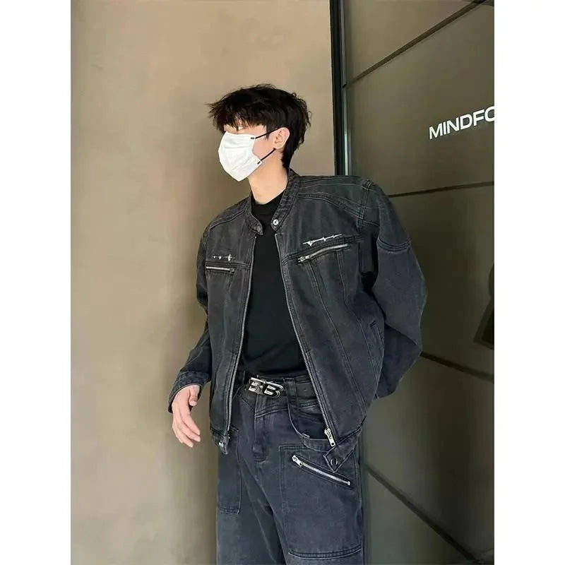 Men's Plaid Trucker Jacket Loose Fit Casual Style