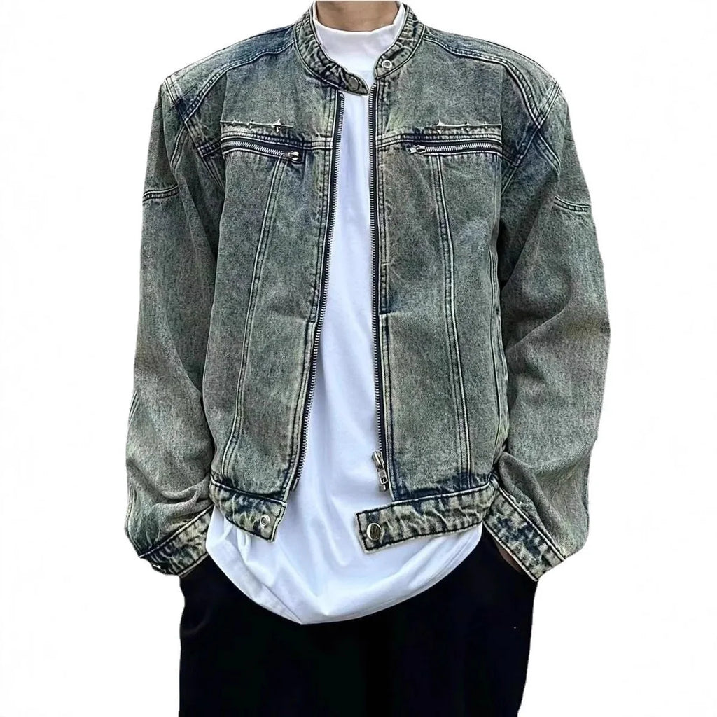 Men's Plaid Trucker Jacket Loose Fit Casual Style