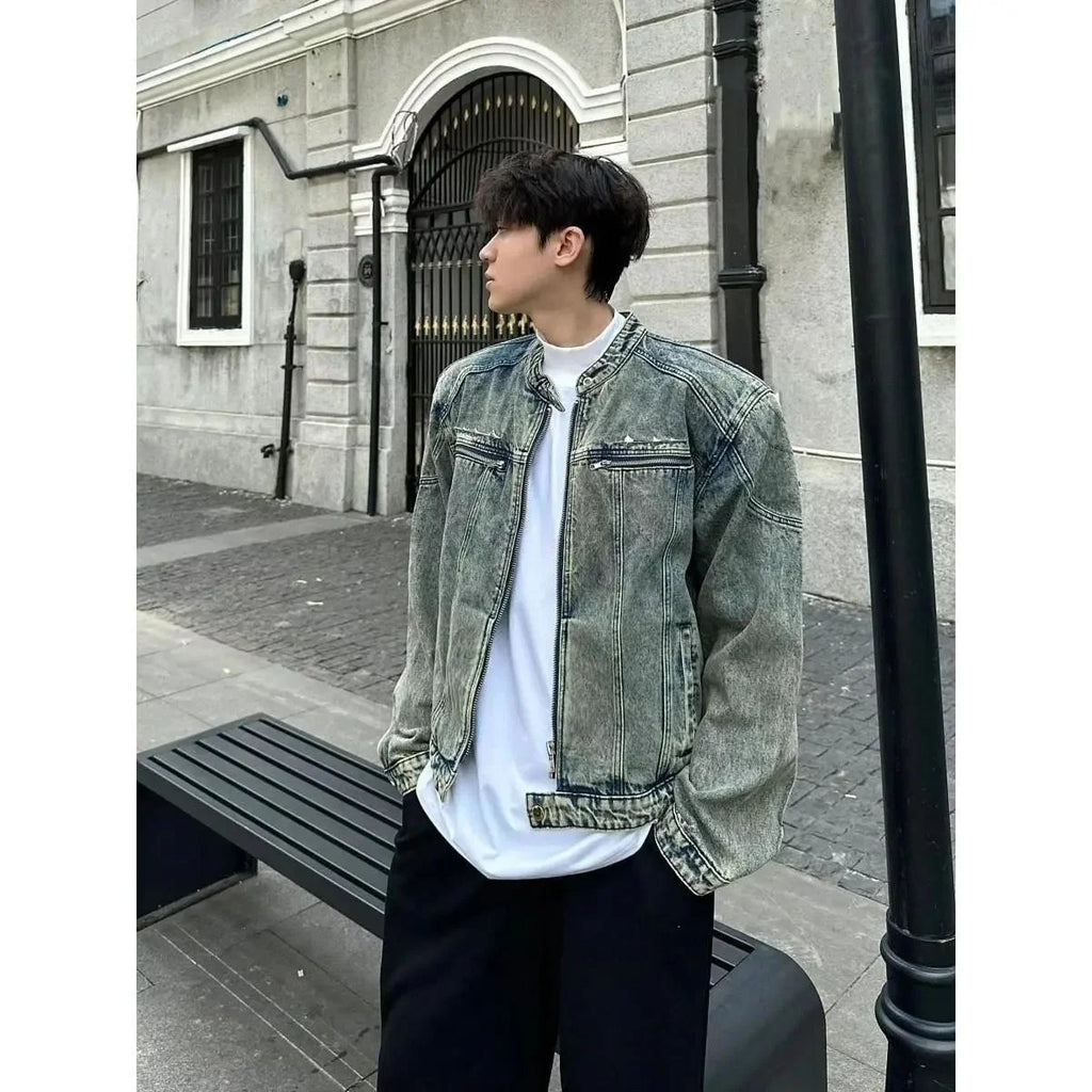 Men's Plaid Trucker Jacket Loose Fit Casual Style
