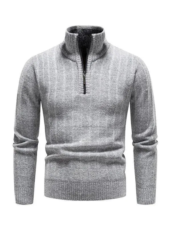 Men’s Quarter-Zip Pullover Sweater – Stand Collar Knit