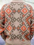 Men’s Retro Jacquard V-Neck Cardigan Sweater – Button