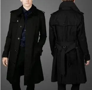 Men's Single Breasted Trench Coat Long Modern Style