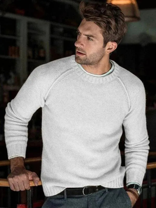 Men’s Slim Fit Crew-Neck Pullover Sweater – Solid Knit