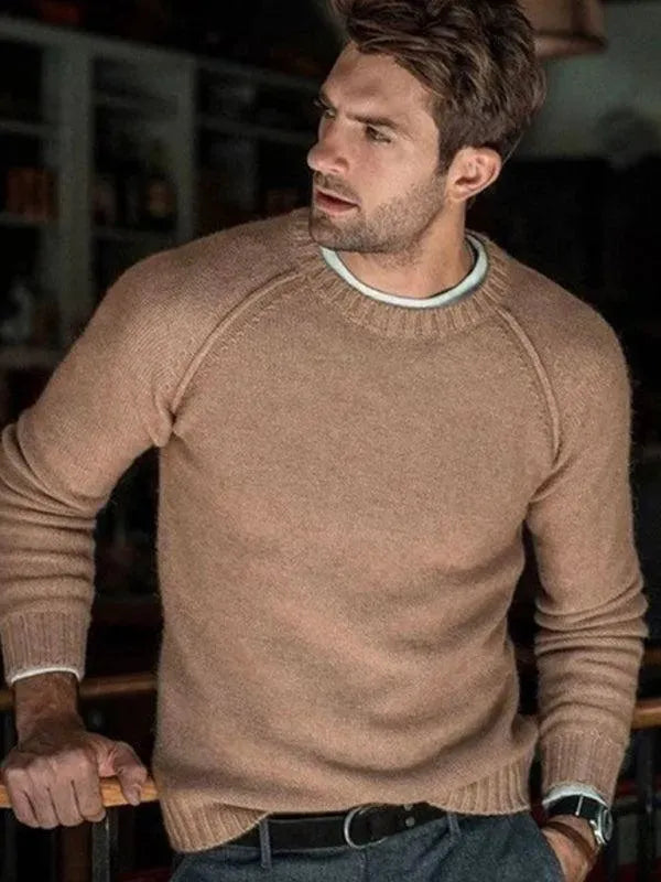 Men’s Slim Fit Crew-Neck Pullover Sweater – Solid Knit