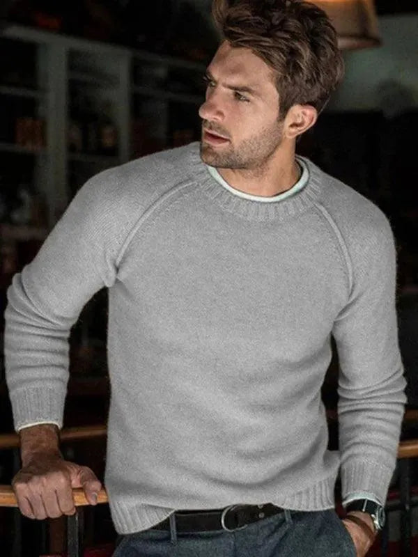 Men’s Slim Fit Crew-Neck Pullover Sweater – Solid Knit