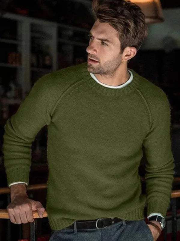 Men’s Slim Fit Crew-Neck Pullover Sweater – Solid Knit