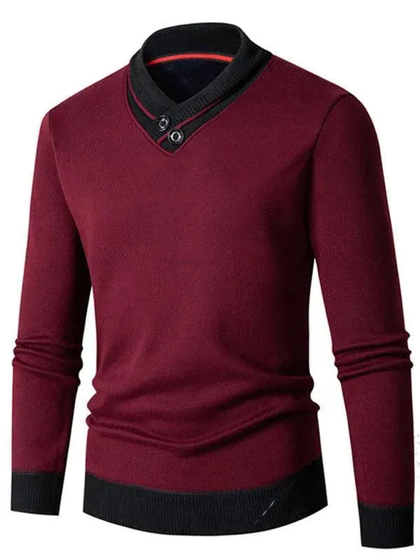 Men’s Slim Fit V-Neck Pullover Sweater – Solid Knit