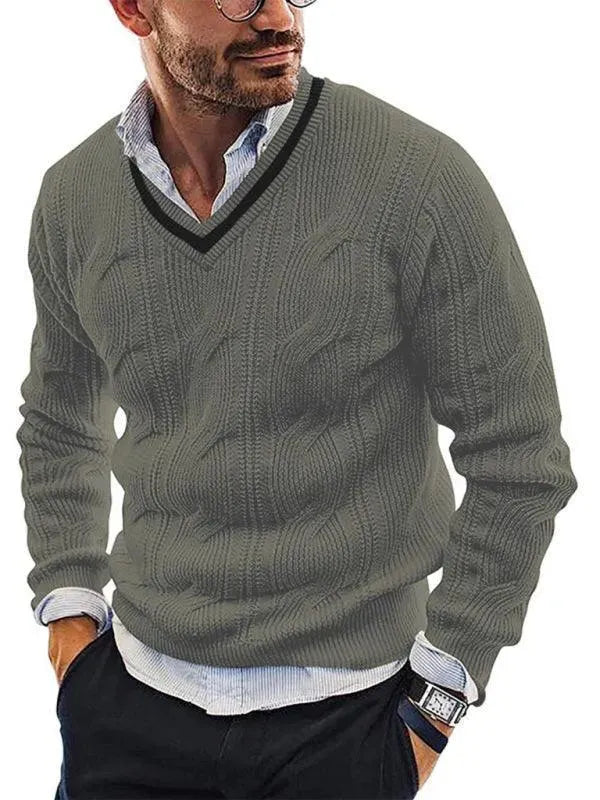 Men’s Slim V-Neck Pullover Sweater – Knit Fit
