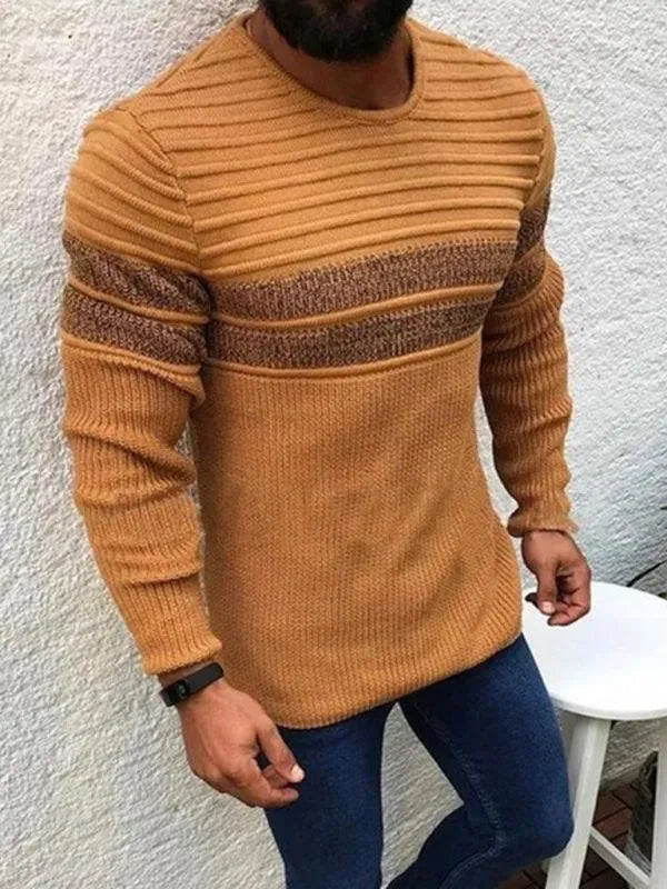 Men’s Striped Crew-Neck Pullover Sweater – Knit