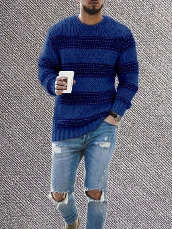 Men’s Striped Crew-Neck Pullover Sweater – Knit
