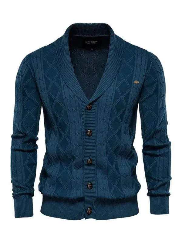 Men’s Textured V-Neck Cardigan Sweater – Button