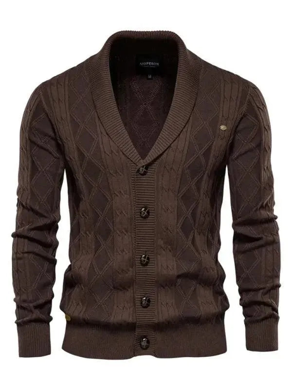 Men’s Textured V-Neck Cardigan Sweater – Button