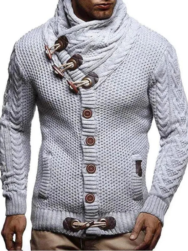 Men’s Turtleneck Button Cardigan Sweater – Solid Knit