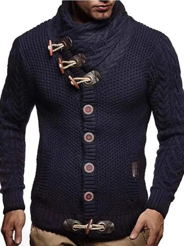 Men’s Turtleneck Button Cardigan Sweater – Solid Knit