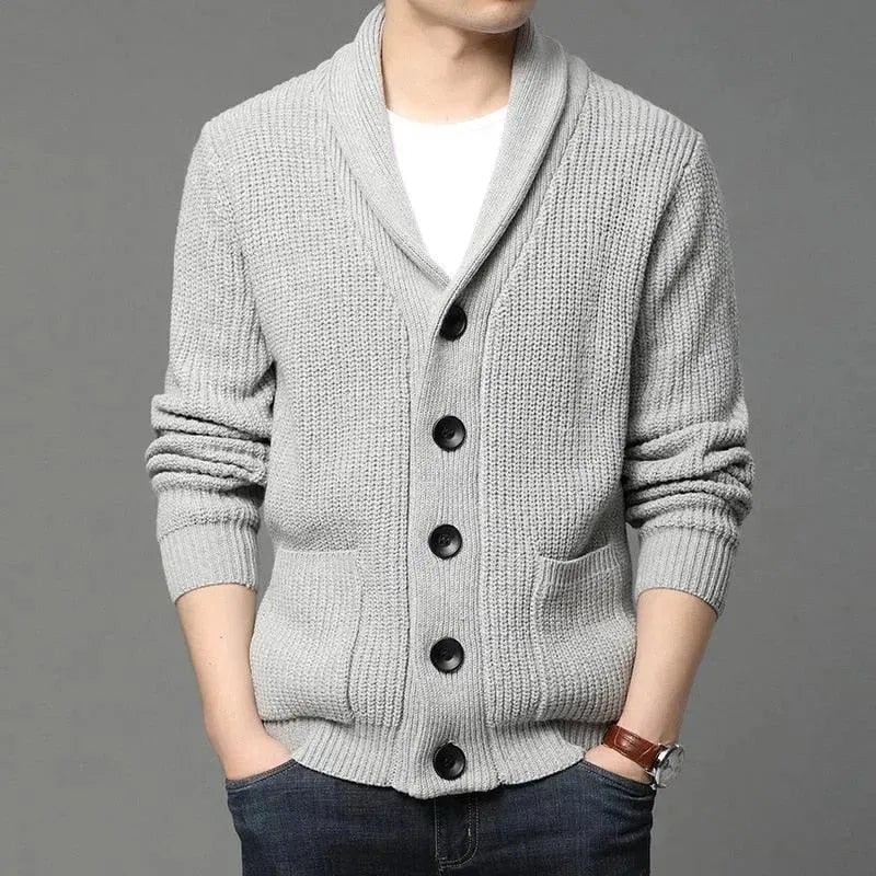Men’s V-Neck Knit Cardigan Sweater With Pockets