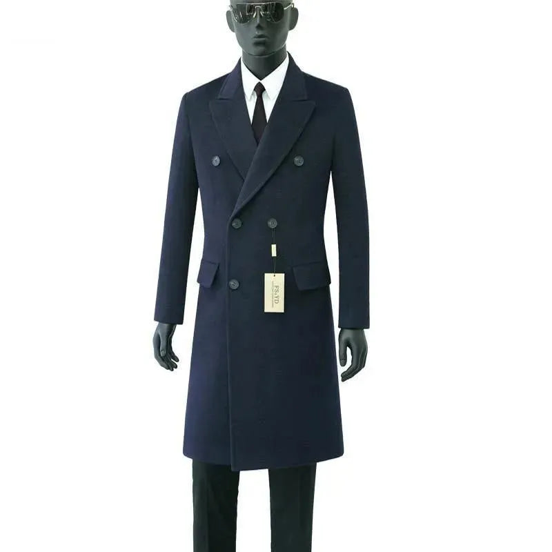 Men's Wool Trench Coat Double Breasted Formal Style