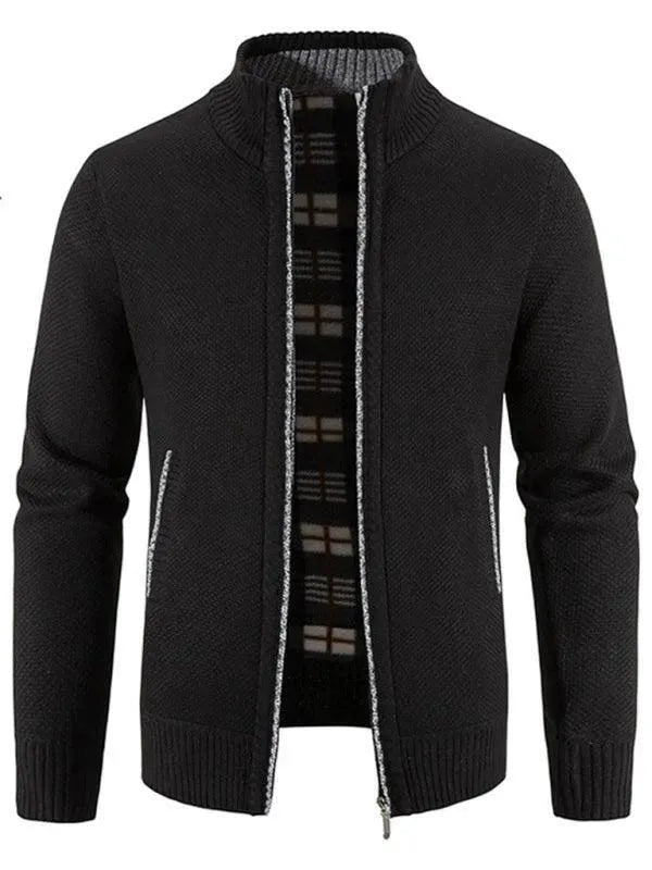 Men’s Zip Mock-Neck Cardigan Sweater – Checkered