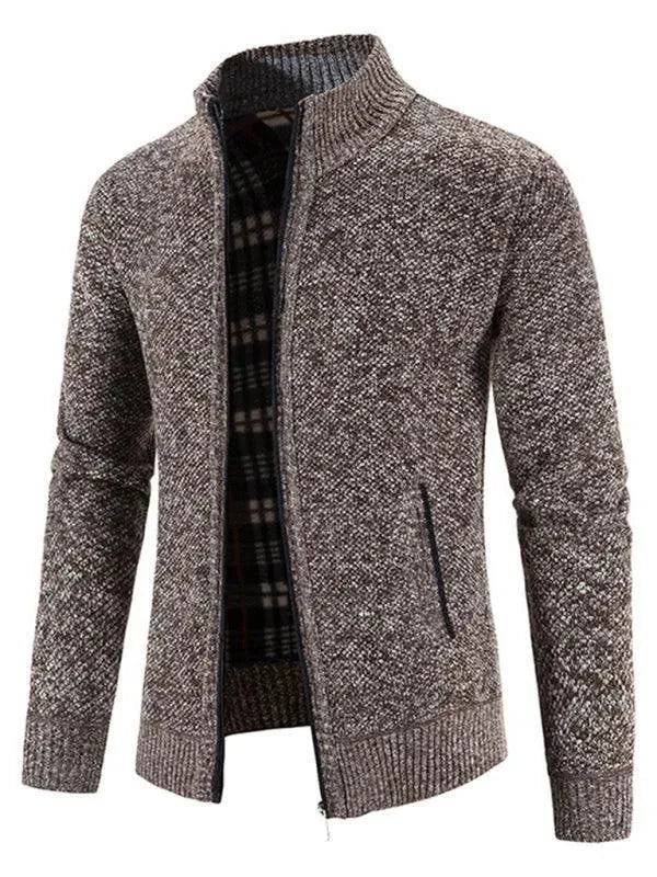 Men’s Zip Mock-Neck Cardigan Sweater – Checkered