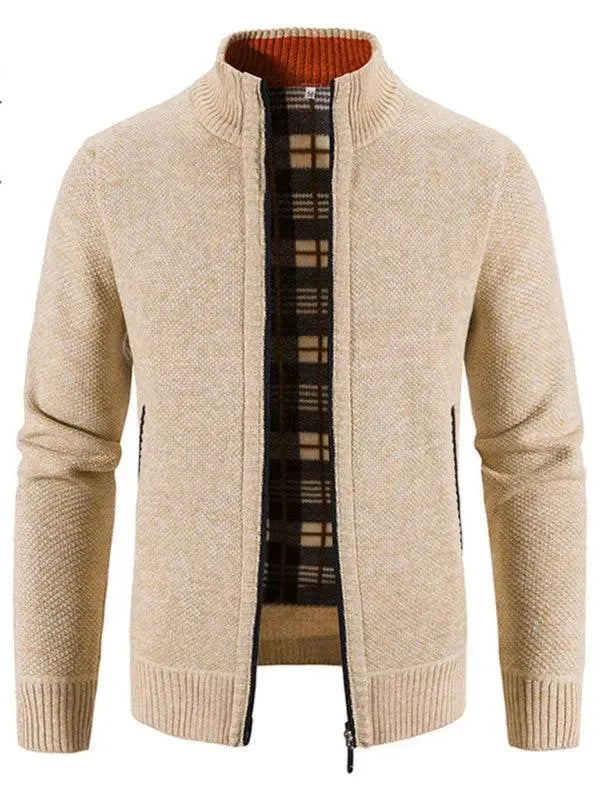 Men’s Zip Mock-Neck Cardigan Sweater – Checkered