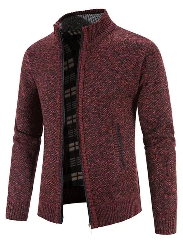 Men’s Zip Mock-Neck Cardigan Sweater – Checkered
