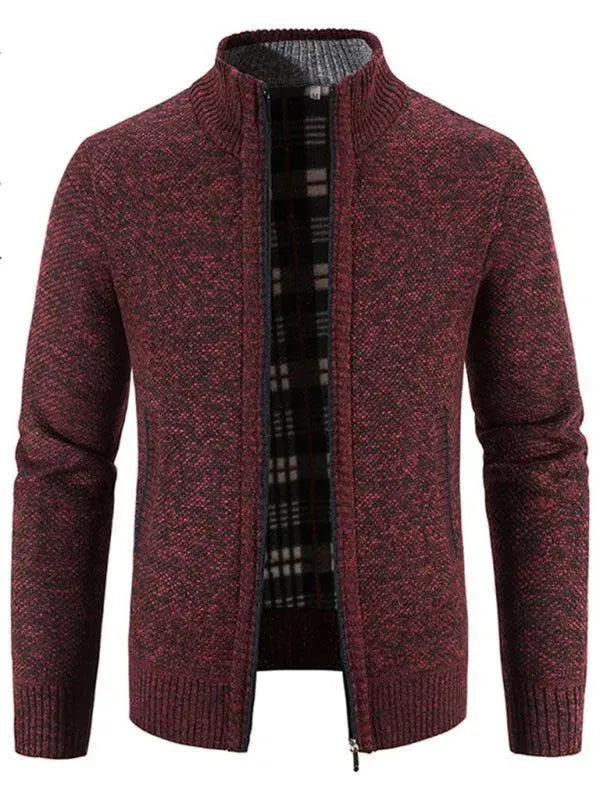 Men’s Zip Mock-Neck Cardigan Sweater – Checkered