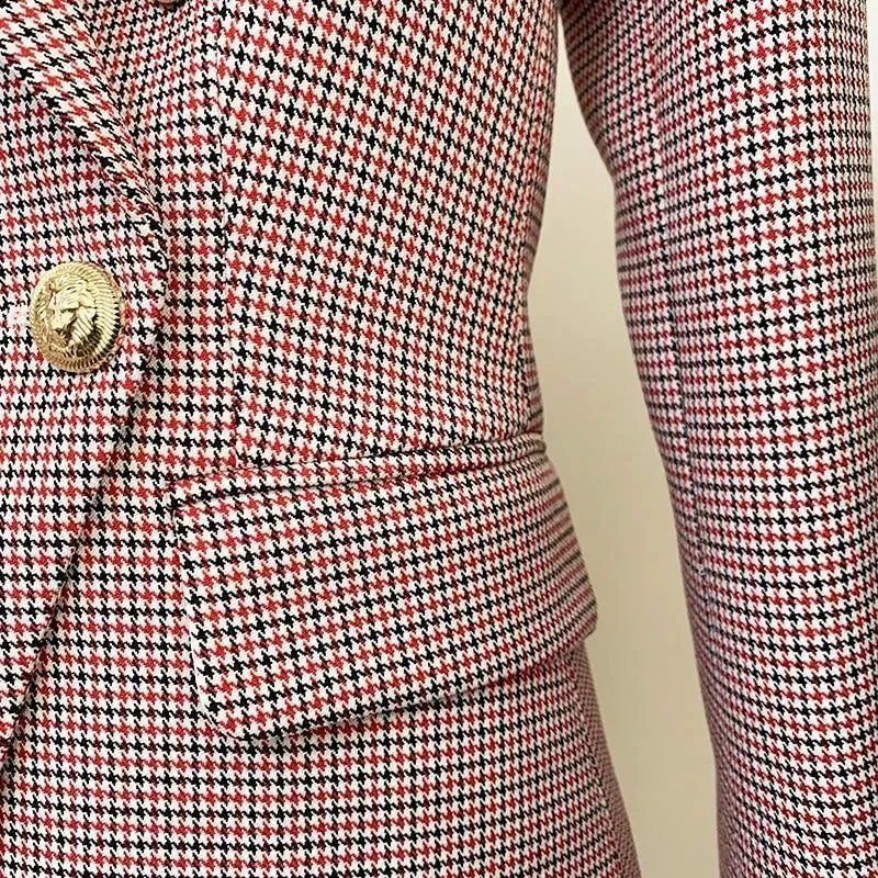 Pink Houndstooth Blazer Women - Formal-Business - Plaid