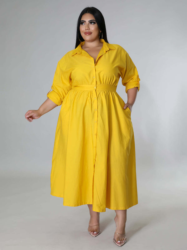 Relaxed Lapel Collar Midi Shirt Dress