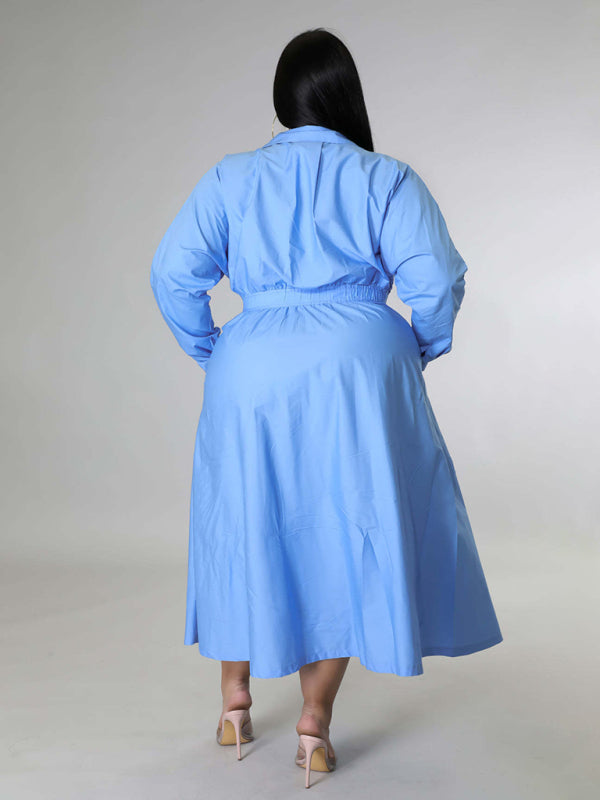 Relaxed Lapel Collar Midi Shirt Dress