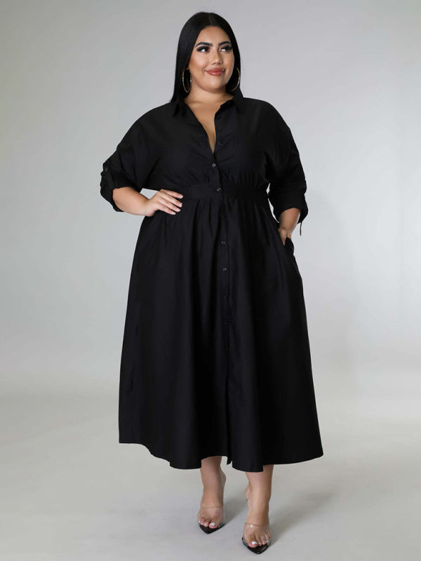 Relaxed Lapel Collar Midi Shirt Dress