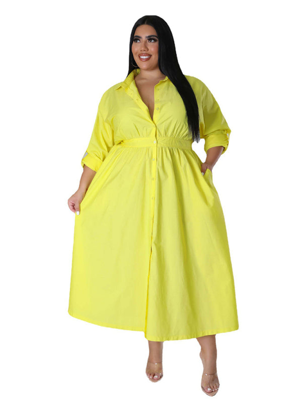 Relaxed Lapel Collar Midi Shirt Dress