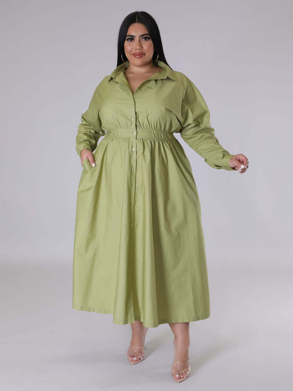 Relaxed Lapel Collar Midi Shirt Dress