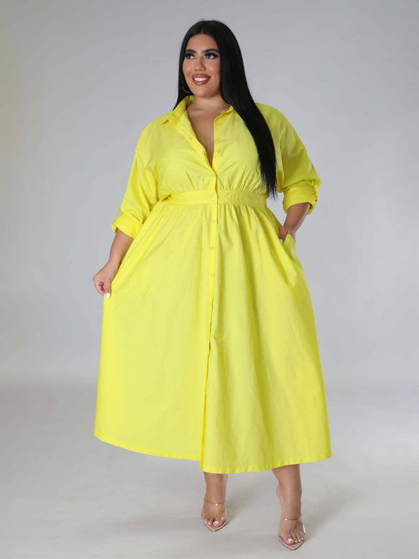 Relaxed Lapel Collar Midi Shirt Dress